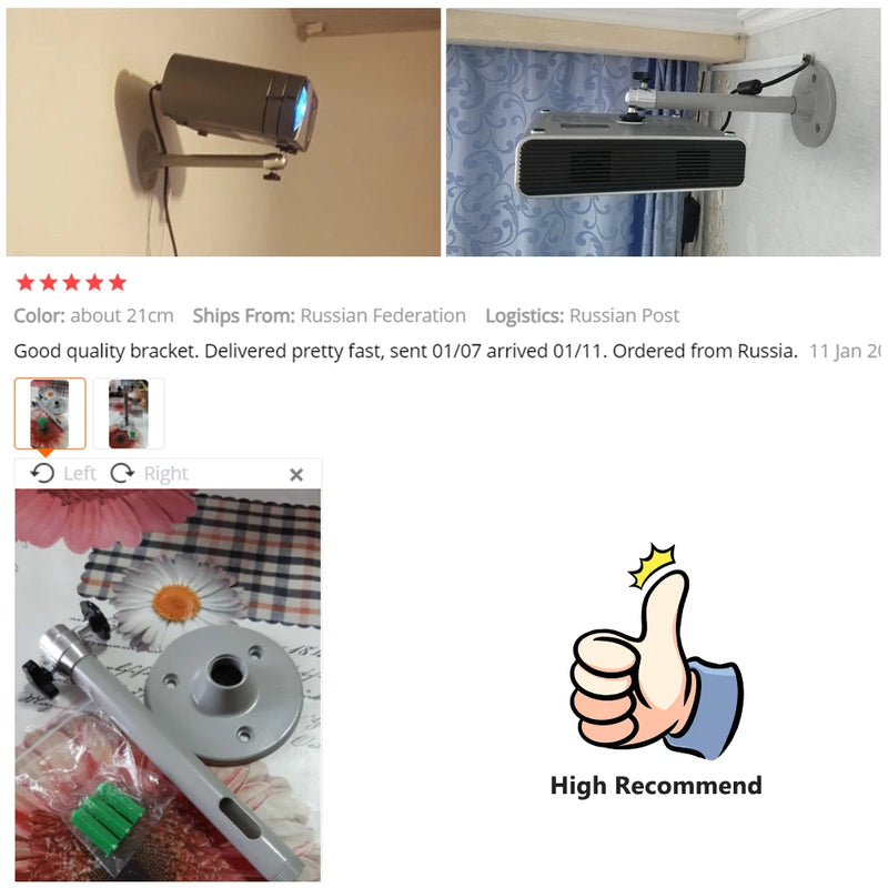 ThundeaL Soporte de proyector de techo de metal para montaje en pared Rosca de 6 mm 21 cm Proyector universal firme Kit de montaje de suspensión de soporte 1/4