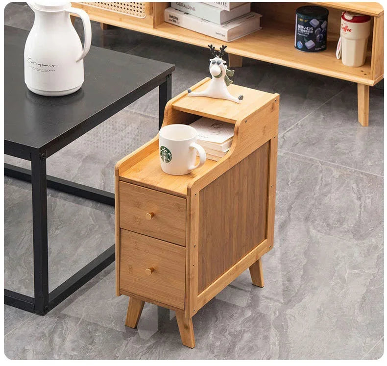 Mesita de noche de bambú, mesa de té, gabinete de almacenamiento lateral creat