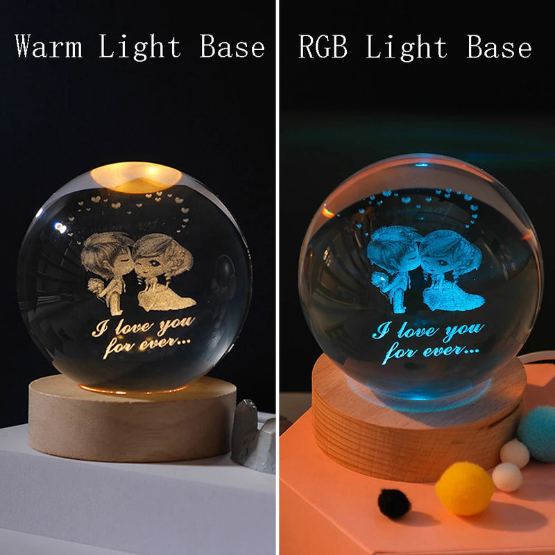 3D Crystal Ball Night Light Lamp Crystal Planet Laser Engraved Solar System Globe Astronomy Gift Birthday Glass Home Decoration