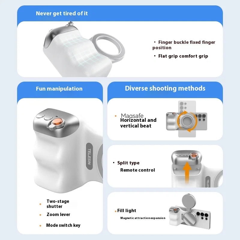 TELESIN-empuñadura magnética para cámara de teléfono, mango remoto con obturador Bluetooth para iPhone 16 15 14 HUAWEI VIVO Vlog Selfie