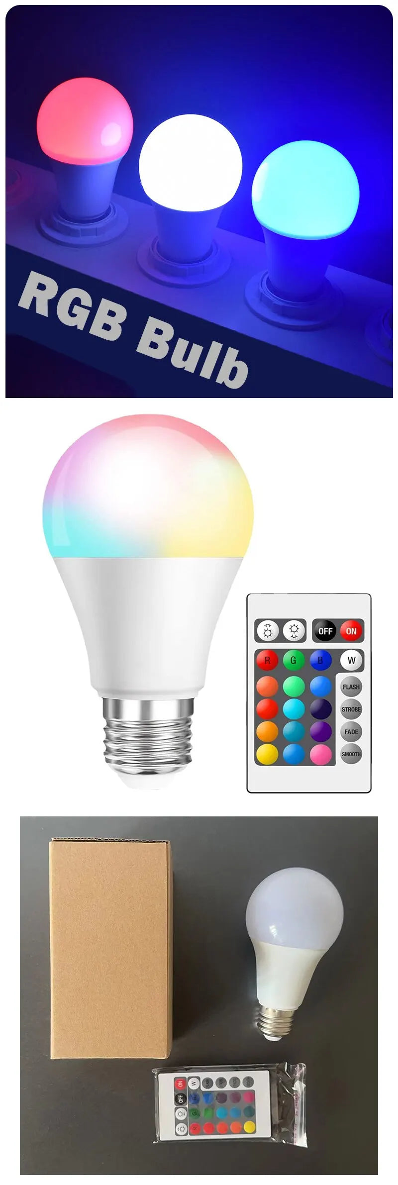 Bombilla LED RGB de 16 colores, Bombilla Multicolor E27 220V, iluminación del hogar regulable, 24 teclas, Control remoto, lámpara inteligente, luz de ambiente