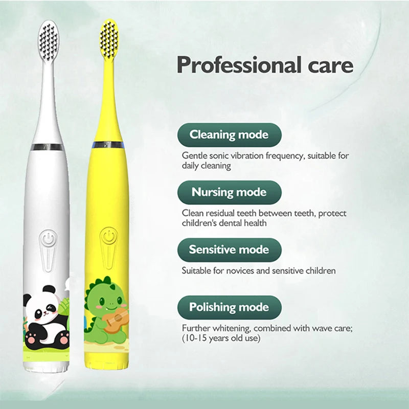 Children Electric Toothbrush Cartoon Kids With Replacement Head Ultrasonic  IPX7 Waterproof Rechargeable Sonic Toothbrush