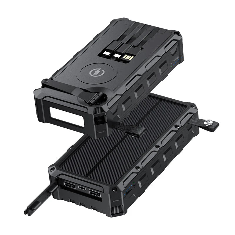 Banco de energía Solar con manivela de mano, 20000mAh, con 4 paneles solares, cargador inalámbrico, Powerbank para iPhone 15, Huawei, Xiaomi, Samsung