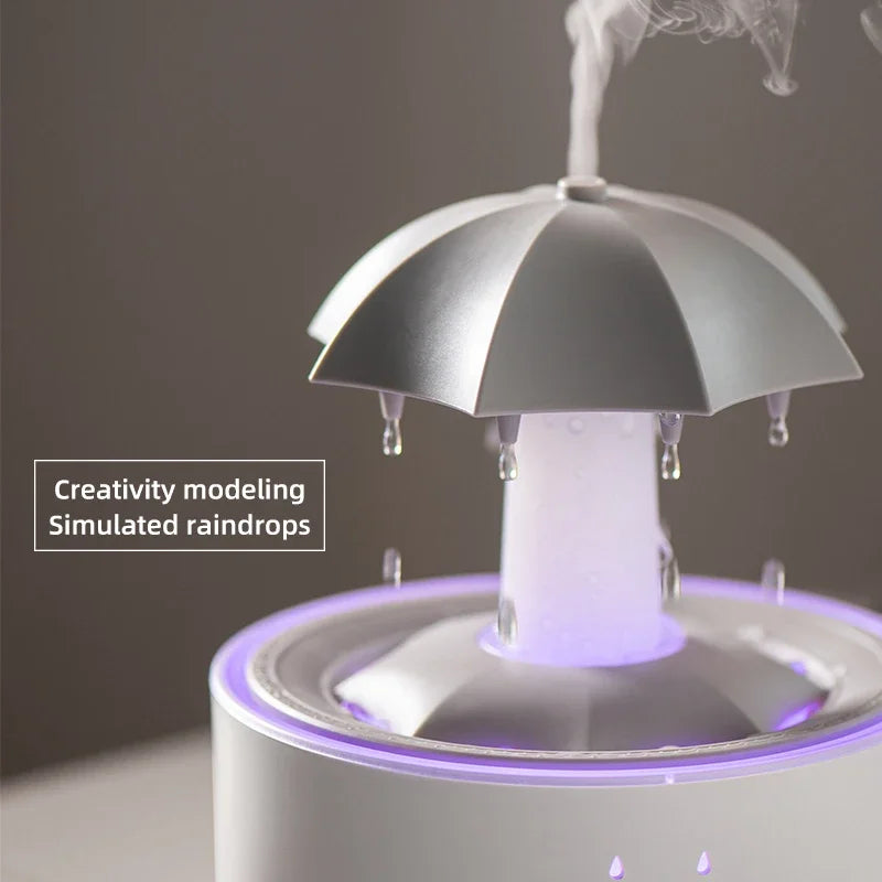 Humidificador de aire con forma de paraguas y gotas de agua, creativo, con luz de colores, difusor de aceites esenciales aromáticos y aromaterapia