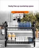 NOVO Escorredor de loiça de cozinha compacto de 2 níveis, escorredor de loiça grande à prova de ferrugem com suporte para utensílios