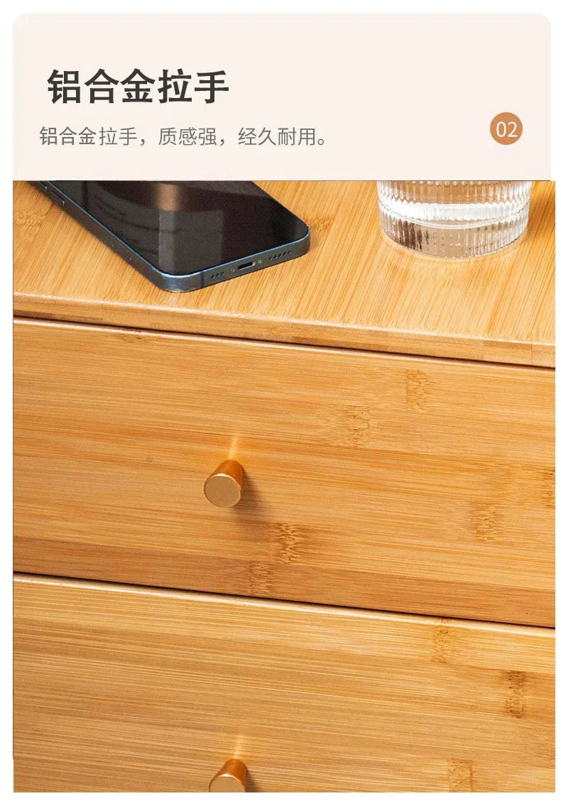 Mesita de noche de bambú, mesa de té, gabinete de almacenamiento lateral creat
