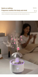 Humidificador de aire con forma de paraguas y gotas de agua, creativo, con luz de colores, difusor de aceites esenciales aromáticos y aromaterapia