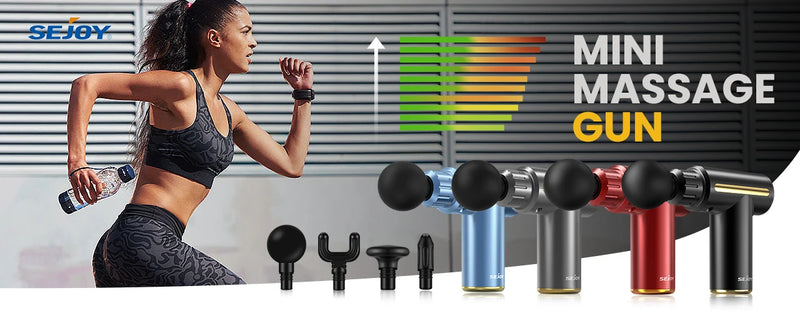 Sejoy Portable Fascia Gun Tissue Massager Mini Lightweight Body Massage with LED Touch Screen 4 Replaceable Massage Heads