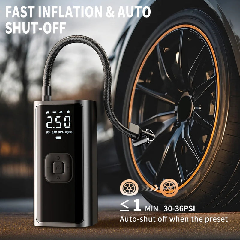 YIJU-bomba de aire recargable para coche, Inflador de neumáticos, compresor portátil, Inflador de neumáticos de coche inalámbrico Digital para bolas de bicicleta y motocicleta