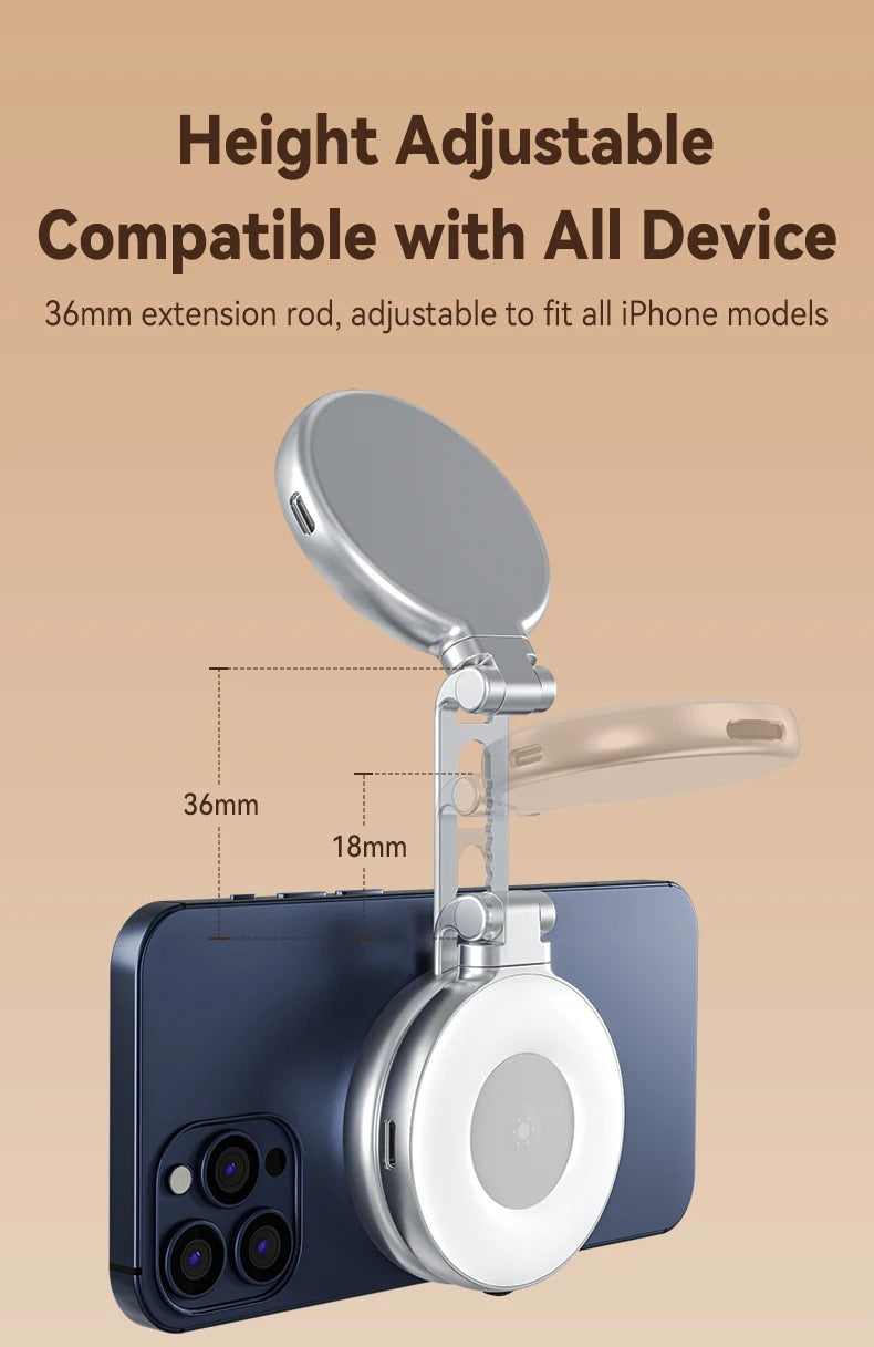 TELESIN Smartphone Luz de relleno magnética Mini Selfie Luz 3 modos Brillo ajustable para Iphone XIAOMI HUAWEI SAMSUNG Teléfono