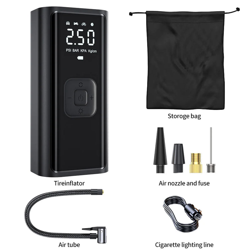 YIJU-bomba de aire recargable para coche, Inflador de neumáticos, compresor portátil, Inflador de neumáticos de coche inalámbrico Digital para bolas de bicicleta y motocicleta