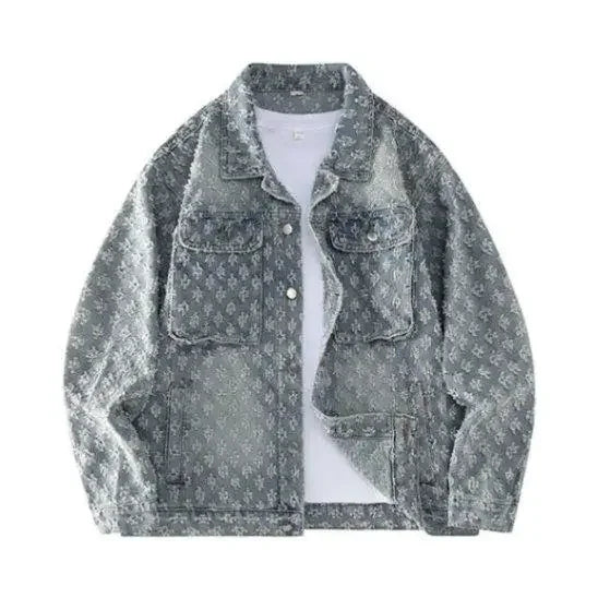 Autumn Winter Washed Embroidered Loose American Style Vintage High-End Design Denim Jacket Men's Casual Outerwear