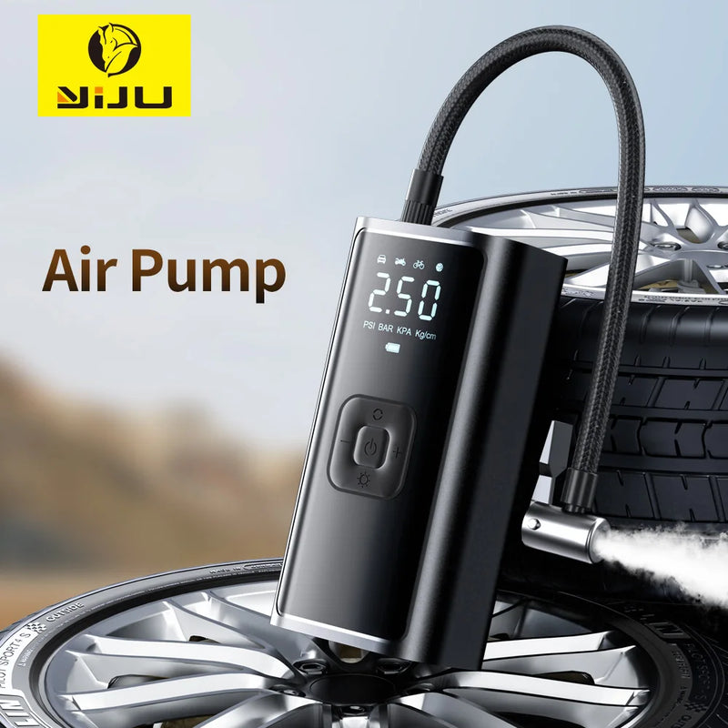 YIJU-bomba de aire recargable para coche, Inflador de neumáticos, compresor portátil, Inflador de neumáticos de coche inalámbrico Digital para bolas de bicicleta y motocicleta