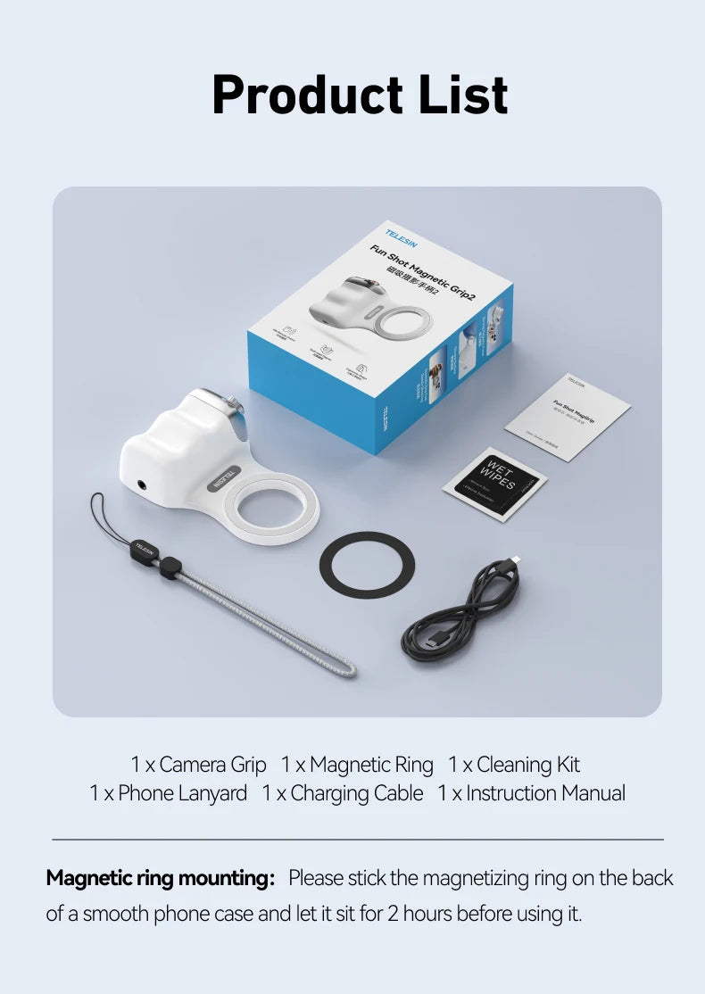 TELESIN-empuñadura magnética para cámara de teléfono, soporte para teléfono, ayuda de disparo, mango de Control remoto para Iphone, HUAWEI, SAMSUNG