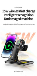 Cargador inalámbrico 3 en 1 para iPhone 15 14 13 12 Samsung S23 S22 Galaxy Watc