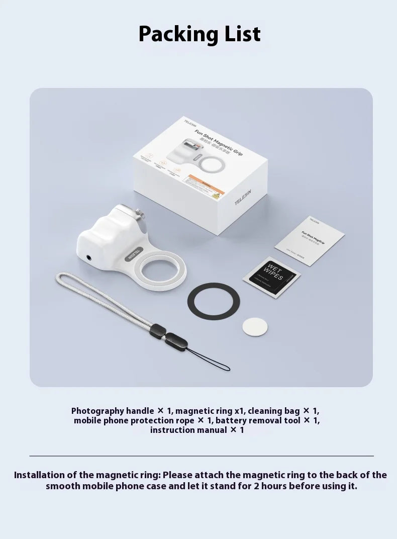 TELESIN-empuñadura magnética para cámara de teléfono, mango remoto con obturador Bluetooth para iPhone 16 15 14 HUAWEI VIVO Vlog Selfie