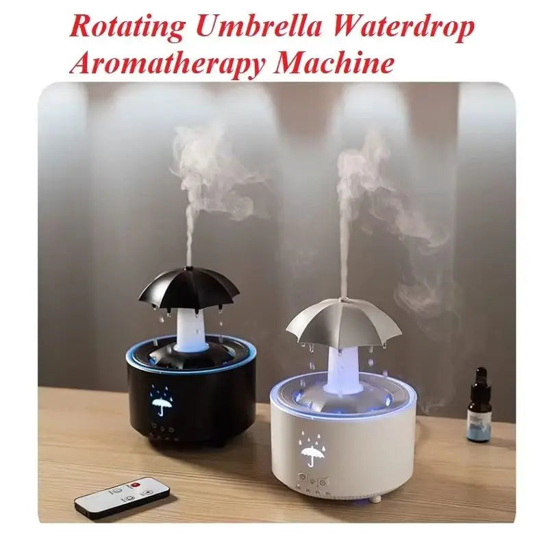 Humidificador de aire con forma de paraguas y gotas de agua, creativo, con luz de colores, difusor de aceites esenciales aromáticos y aromaterapia