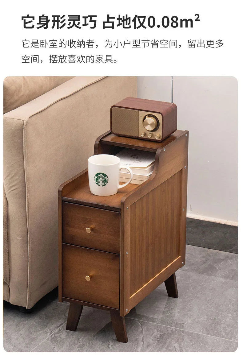 Mesita de noche de bambú, mesa de té, gabinete de almacenamiento lateral creat