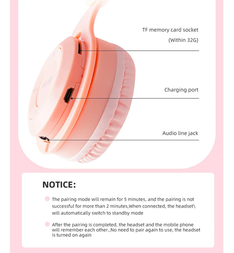 Headphones Kids Wireless Bluetooth Earphones Stereo Foldable Helmets Gaming Headsets Over-ear Headphones for Android iPhone15 14