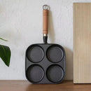 Sartén de 4 agujeros com manga de madeira, antiaderente, para desayuno, hamburguesa, huevo, panqueque, utensílios de cozinha, sartén para panquecas para estufa de Gás, Cocina de Indução