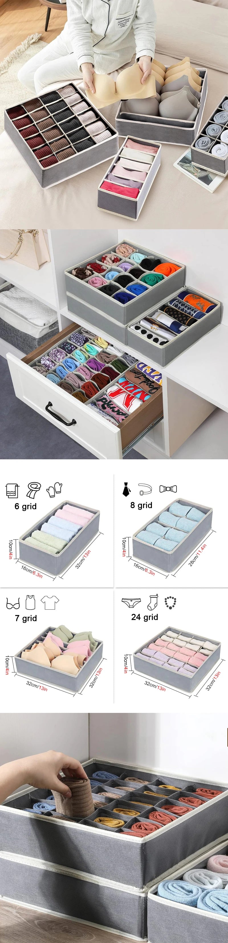 Organizer For Underwear Socks Bra Pants Scarf Tie Storage Box Wardrobe Drawer Organizers Foldable Case For Underwear Organizer