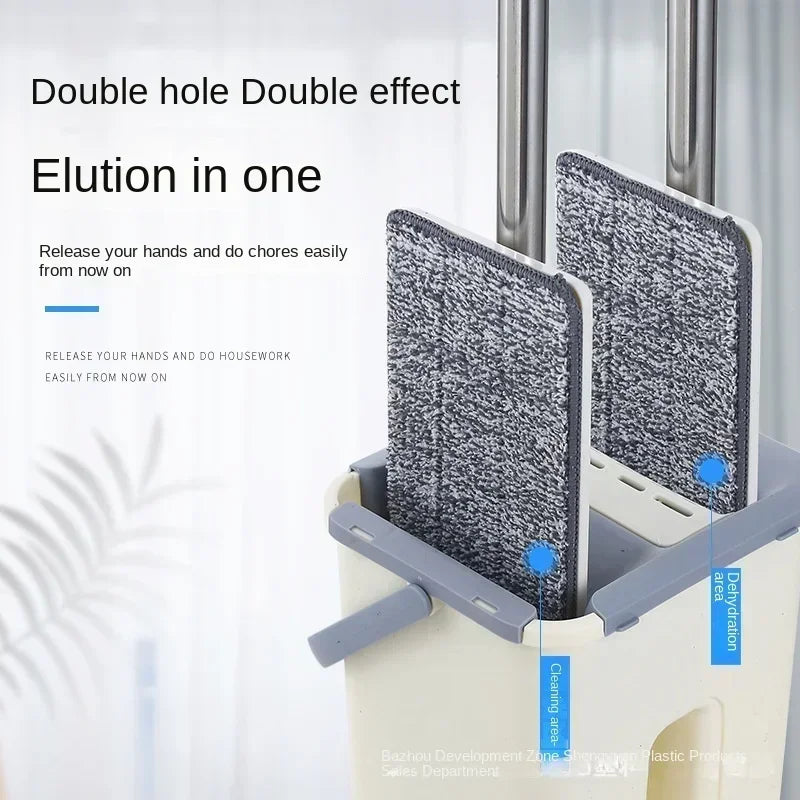 Nuevo 360 ° Fregona plana giratoria con cubo: compresión manos libres y almoha