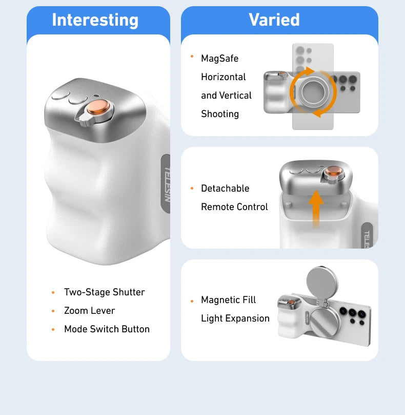 TELESIN-empuñadura magnética para cámara de teléfono, soporte para teléfono, ayuda de disparo, mango de Control remoto para Iphone, HUAWEI, SAMSUNG