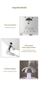 Humidificador de aire con forma de paraguas y gotas de agua, creativo, con luz de colores, difusor de aceites esenciales aromáticos y aromaterapia