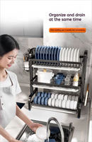 NOVO Escorredor de loiça de cozinha compacto de 2 níveis, escorredor de loiça grande à prova de ferrugem com suporte para utensílios