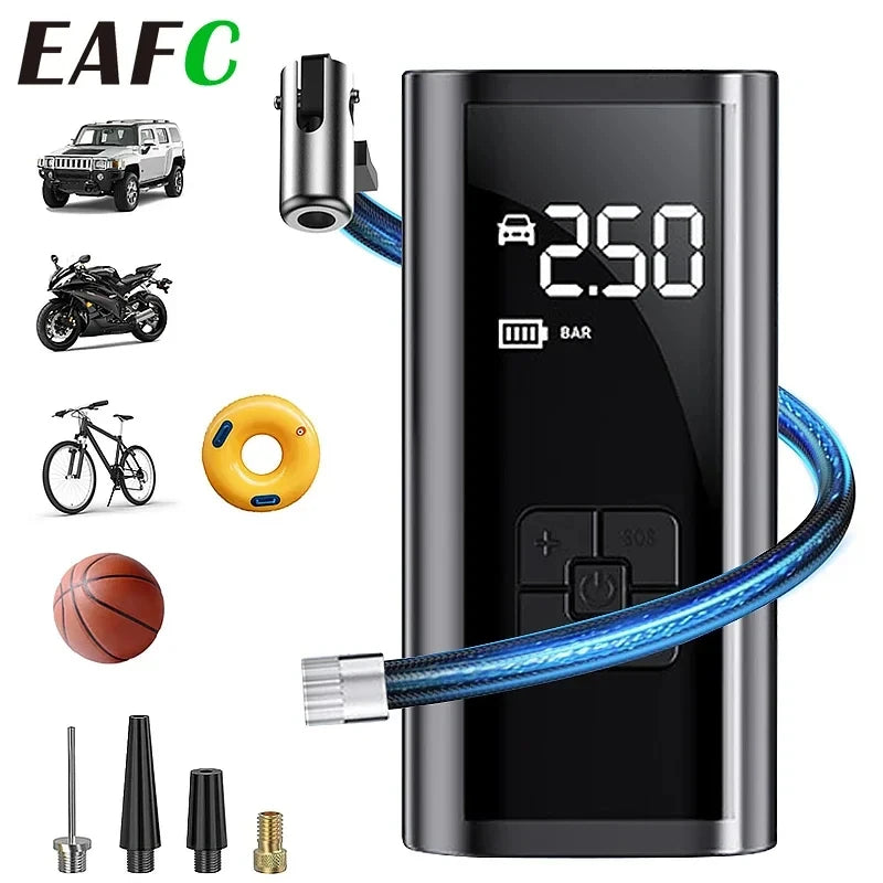 EAFC-bomba de aire inalámbrica para coche, compresor de aire portátil para coche, motocicleta, bicicleta, Inflador de neumáticos eléctrico con pantalla Digital LCD