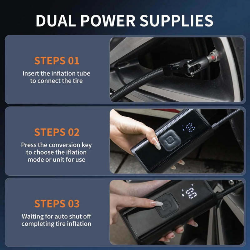 YIJU-bomba de aire recargable para coche, Inflador de neumáticos, compresor portátil, Inflador de neumáticos de coche inalámbrico Digital para bolas de bicicleta y motocicleta