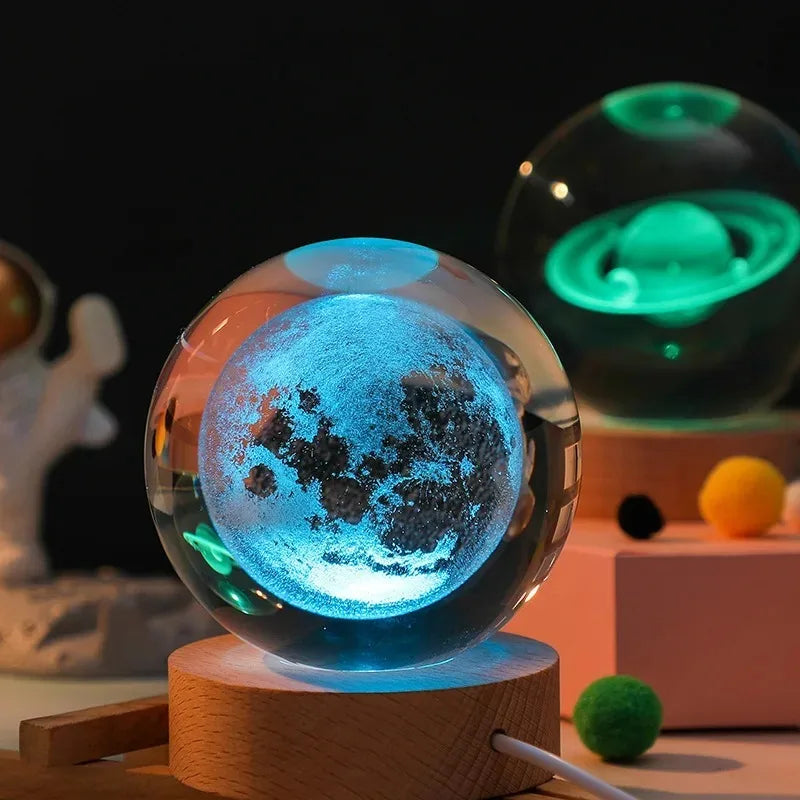 3D Crystal Ball Night Light Lamp Crystal Planet Laser Engraved Solar System Globe Astronomy Gift Birthday Glass Home Decoration