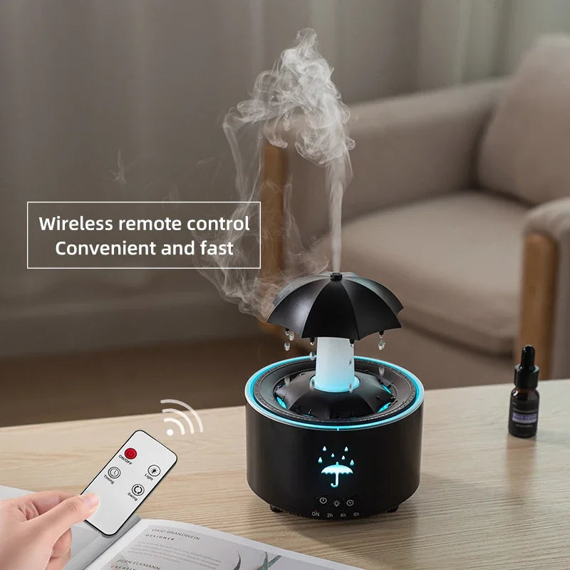 Humidificador de aire con forma de paraguas y gotas de agua, creativo, con luz de colores, difusor de aceites esenciales aromáticos y aromaterapia