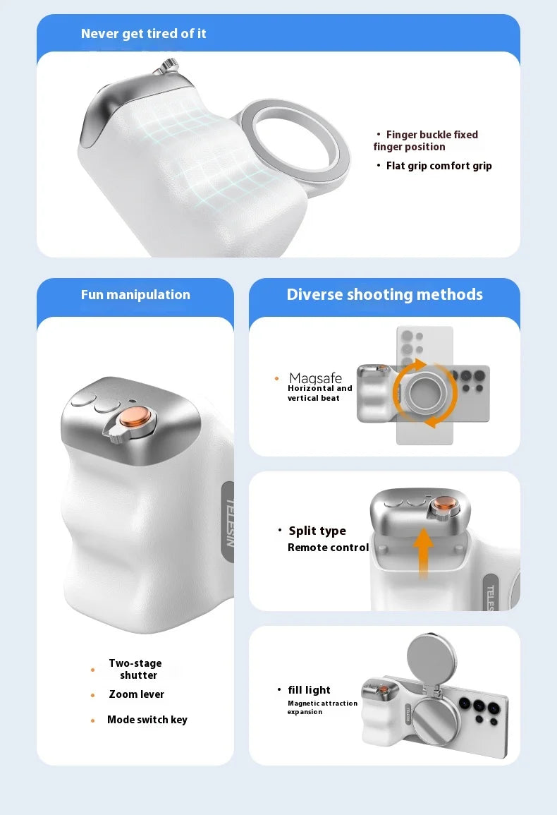 TELESIN-empuñadura magnética para cámara de teléfono, mango remoto con obturador Bluetooth para iPhone 16 15 14 HUAWEI VIVO Vlog Selfie