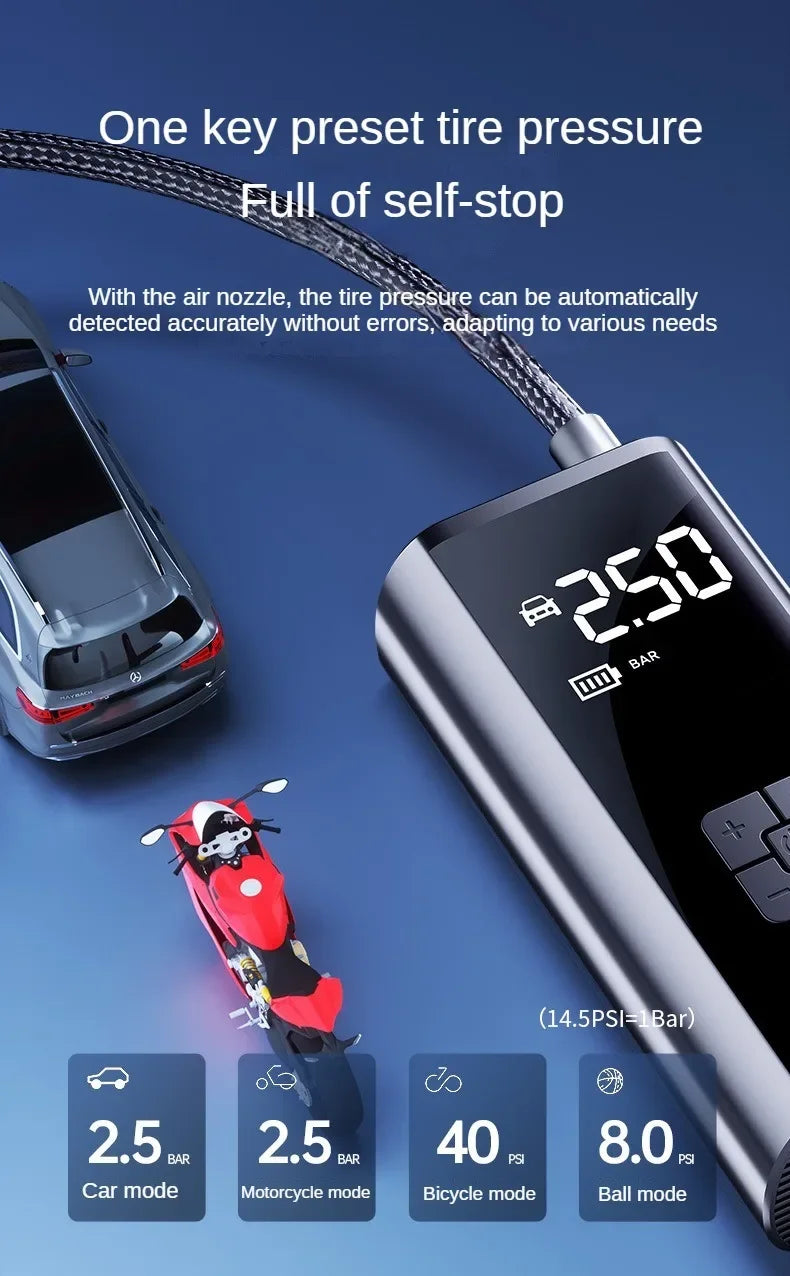 EAFC-bomba de aire inalámbrica para coche, compresor de aire portátil para coche, motocicleta, bicicleta, Inflador de neumáticos eléctrico con pantalla Digital LCD
