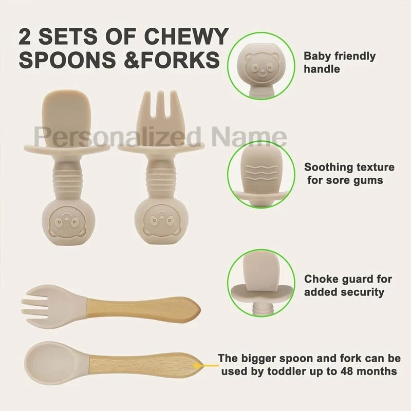 Juego de alimentación de bebé con nombre personalizado, plato de silicona para niños, tazón, taza de paja, vajilla personalizada para niños, suministros para bebés, regalo para recién nacidos