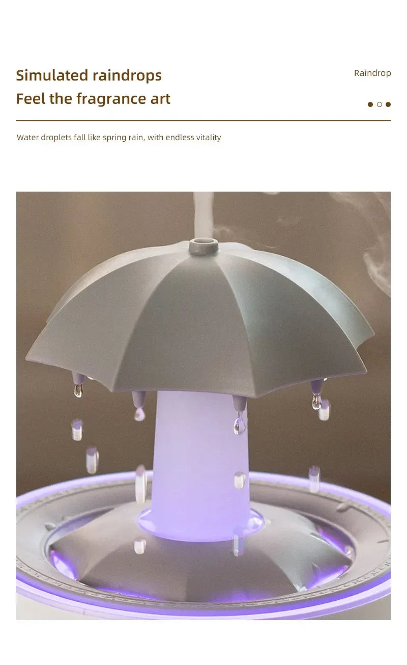 Humidificador de aire con forma de paraguas y gotas de agua, creativo, con luz de colores, difusor de aceites esenciales aromáticos y aromaterapia
