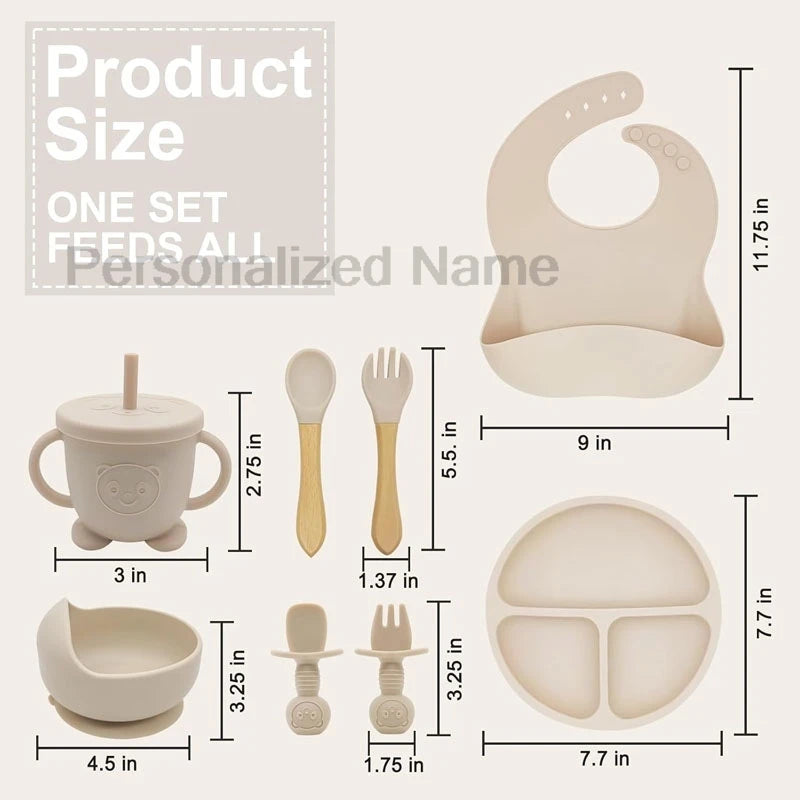 Juego de alimentación de bebé con nombre personalizado, plato de silicona para niños, tazón, taza de paja, vajilla personalizada para niños, suministros para bebés, regalo para recién nacidos