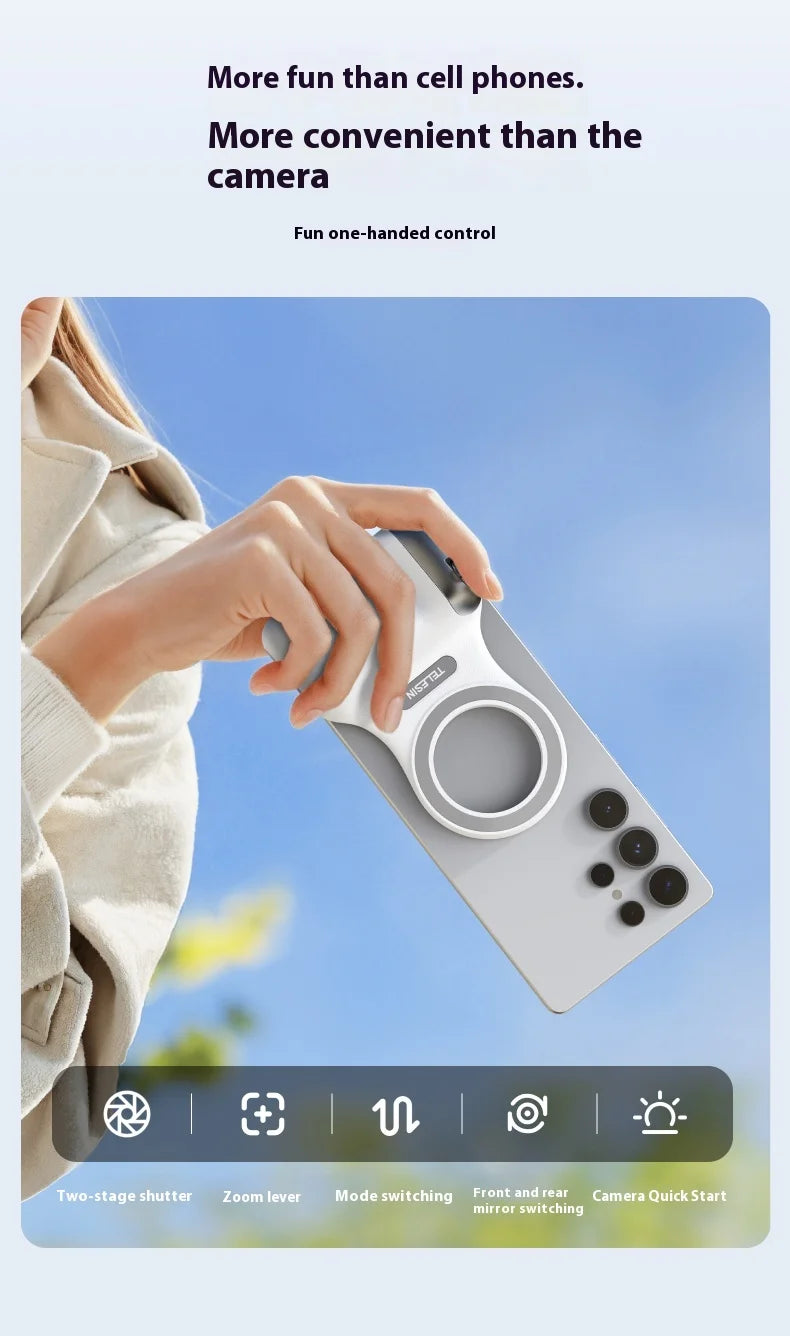 TELESIN-empuñadura magnética para cámara de teléfono, mango remoto con obturador Bluetooth para iPhone 16 15 14 HUAWEI VIVO Vlog Selfie