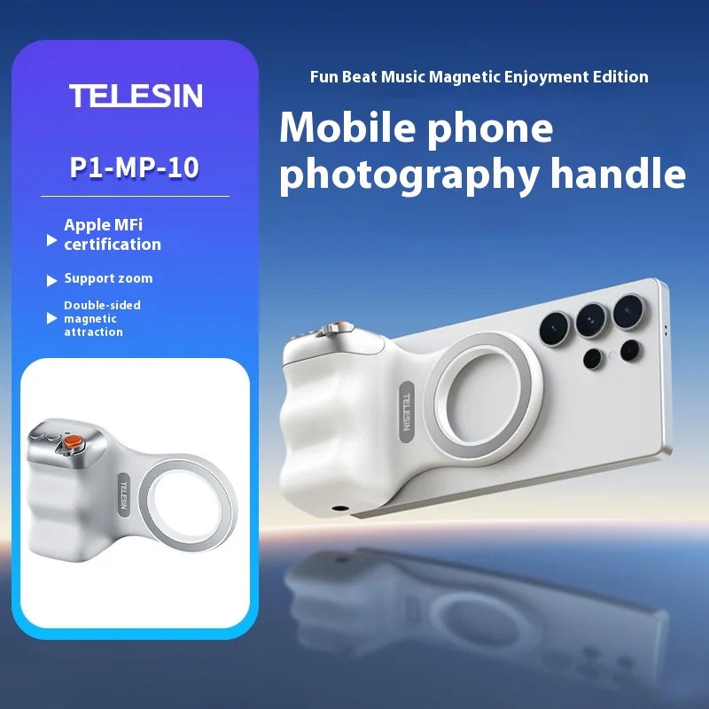 TELESIN-empuñadura magnética para cámara de teléfono, mango remoto con obturador Bluetooth para iPhone 16 15 14 HUAWEI VIVO Vlog Selfie