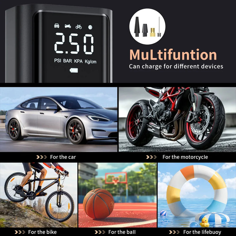 YIJU-bomba de aire recargable para coche, Inflador de neumáticos, compresor portátil, Inflador de neumáticos de coche inalámbrico Digital para bolas de bicicleta y motocicleta