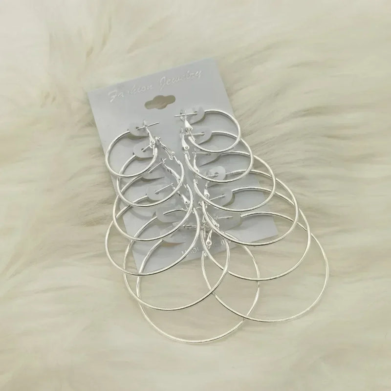 6Pairs Hoop Earrings Set Big Circle Earrings Jewelry for Women Girls Ear Clip Punk Style Earrings Fashion Jewelry Accessories