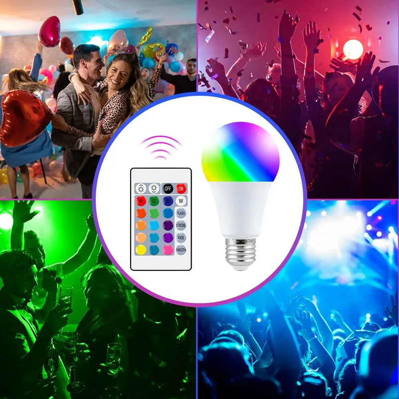 Bombilla LED RGB de 16 colores, Bombilla Multicolor E27 220V, iluminación del hogar regulable, 24 teclas, Control remoto, lámpara inteligente, luz de ambiente