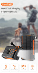 Banco de energía Solar con manivela de mano, 20000mAh, con 4 paneles solares, cargador inalámbrico, Powerbank para iPhone 15, Huawei, Xiaomi, Samsung
