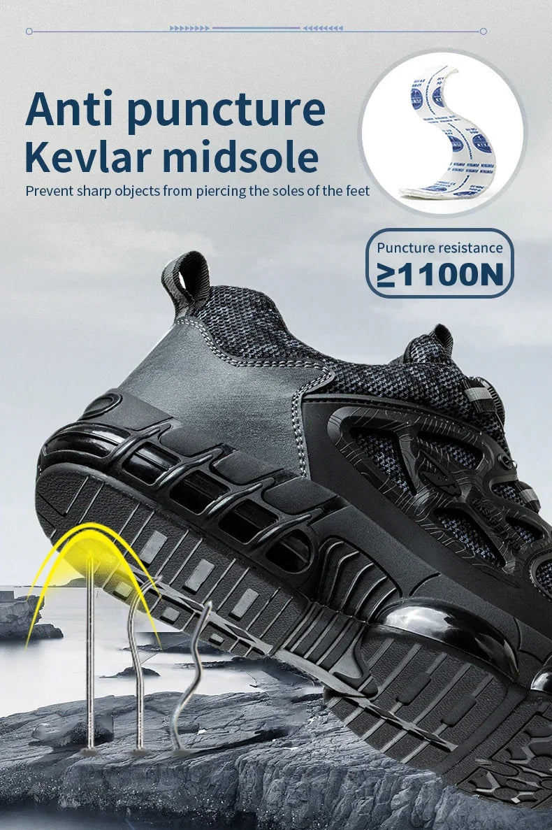 Steel Toe Shoes for Men Indestructible Work Boots Lightweight Safety Shoes Walking Anti-smash Anti-puncture Protective Sneakers