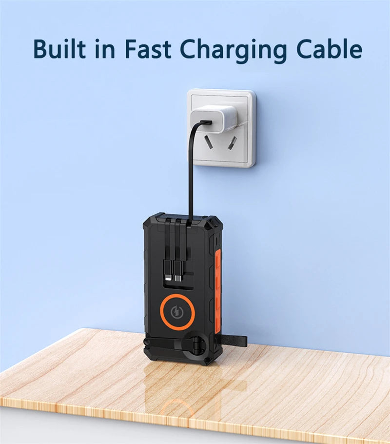 Banco de energía Solar con manivela de mano, 20000mAh, con 4 paneles solares, cargador inalámbrico, Powerbank para iPhone 15, Huawei, Xiaomi, Samsung