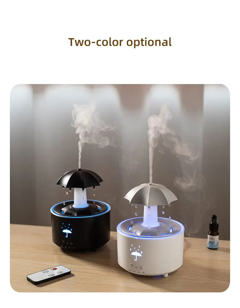 Humidificador de aire con forma de paraguas y gotas de agua, creativo, con luz de colores, difusor de aceites esenciales aromáticos y aromaterapia