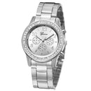 Women Quartz Watch Luxury with Diamonds Simple Stainless Steel Strap Clock Ring Necklace Earrings Rhinestone Set Reloj (no Box)